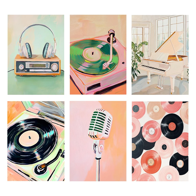 Picture Of Musical Instrument - (Çerçevesiz) Retro Müzik Sanatı Poster, Plak